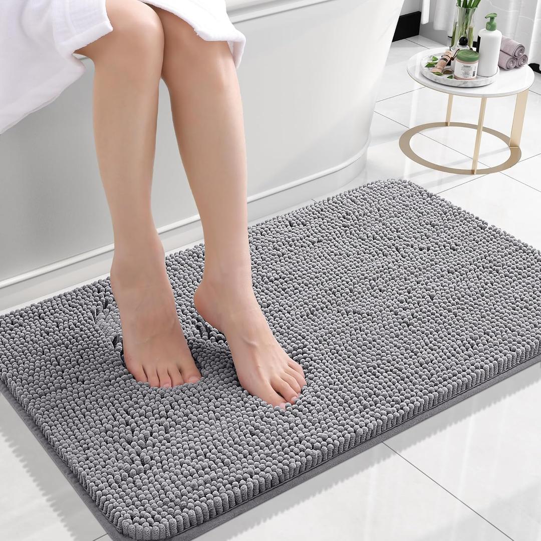 OLANLY Bathroom Rugs 24x16, Extra Soft Absorbent Chenille Bath Rugs, Rubber Backing Quick Dry, Machine Washable Bath Mats for Bathroom Floor, Tub and Shower, Home Decor Accessories, Grey OLANLY Bathroom Rugs 24x16, Extra Soft Absorbent Chenille Bath Rugs, Rubber Backing Quick Dry, Machine Washable Bath Mats for Bathroom Floor, Tub and Shower, Home Decor Accessories, Grey