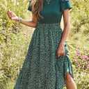 Dokotoo Women's 2026 Summer Dress Short Sleeve Crew Neck Casual Floral Print Long Flowy Dresses Maxi Dresses (Green, L)
