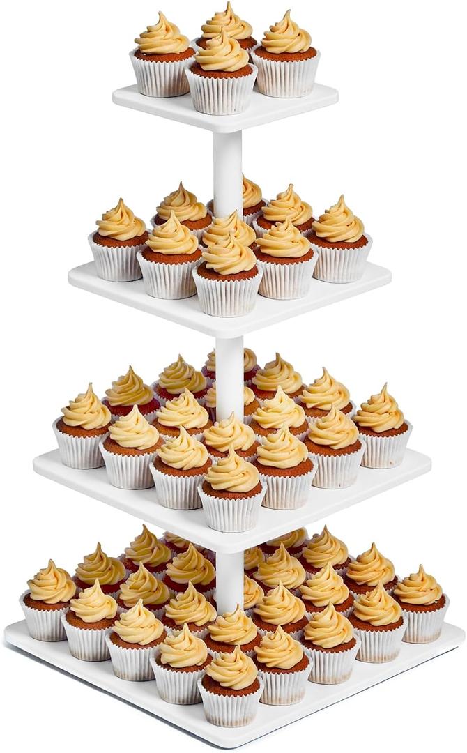 Rustic Cupcake Stand 4 Tier Square Wooden Cupcake Stands for Dessert Table Tea Parties Birthday Wedding Cupcake Tower Display