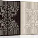 Modern Abstract Line Wall Art Set of 2, Mid Century Black and Beige Wall Decor, Minimalist Boho Poster Canvas Prints Aesthetic Picture for Bedroom Living Room 16x24 inch Framed (Canvas Wrapped Wood 16x24 Inches, black beige)