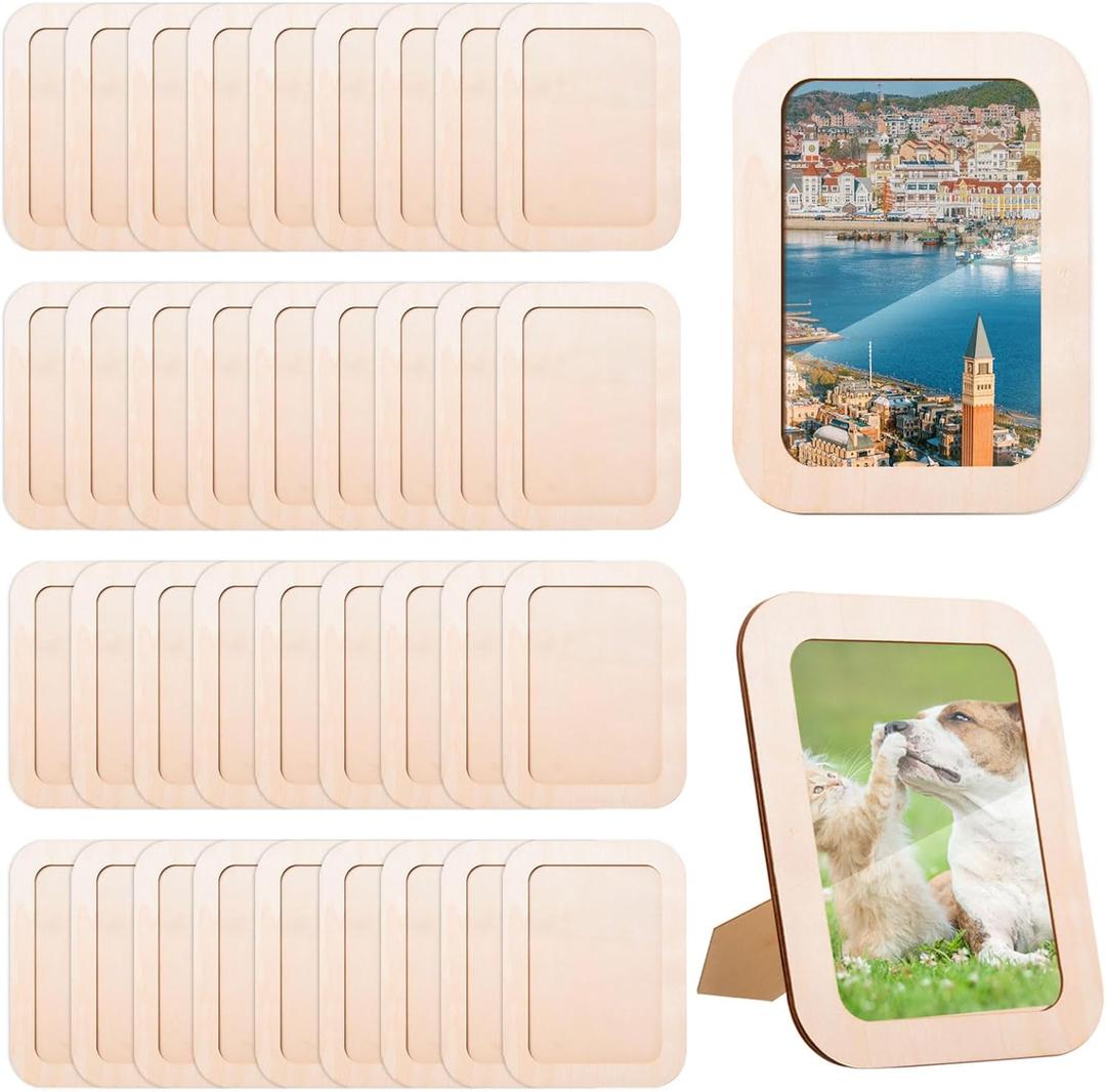 MoDooris 36 PCS Wooden Picture Frames for 4" x 6" Photos Unfinished Solid Wood Photo Frames Rectangular Standing Wooden Postcard Frame for DIY Crafts, Painting, Arts Projects, Home Decoration