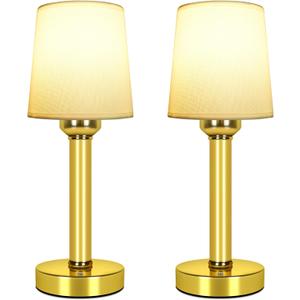 Yurnero 2 Pack Cordless Table Lamp, 6000mAh Rechargeable Battery Operated Lamp for Night Stand, 10%-100% Stepless Brightness Dimming Bedside Lamps, Portables Fabric Shade Desk Lamp for Dining