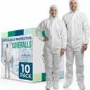 Hazmat Suit  10 Disposable Protective Coverall with Hood, Full Body Breathable Waterproof Safety Painting Cleaning (Large)