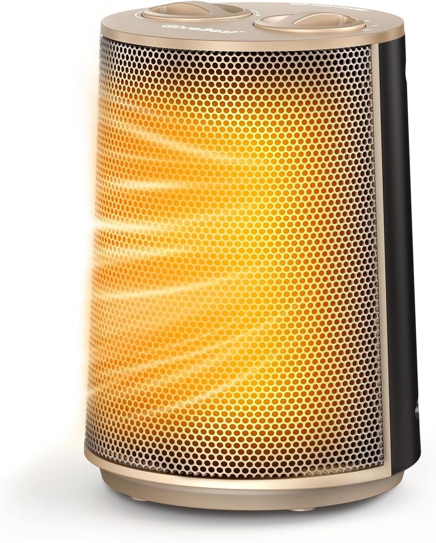 GiveBest Portable Space Heater  1500W Quiet & Energy Efficient Overheat & Tip-Over Protection, Fast Heating PTC Technology, Ideal for Bedroom, Office & Desk Use, Gold