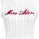 WDIRARA Women's Plus Size Sweater Vests Letter Crew Neck Sleeveless Knit Tank Tops (X-Large Plus, White)