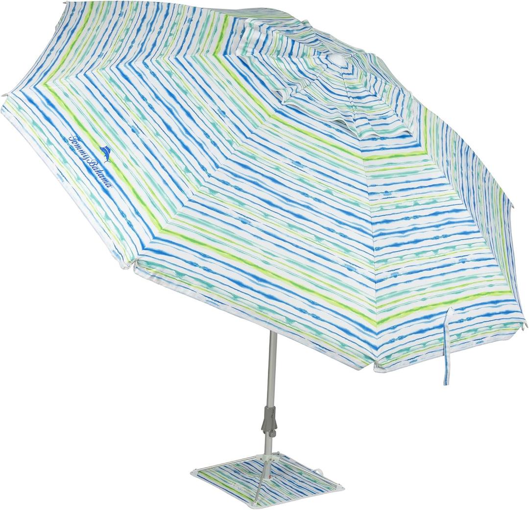Tommy Bahama ANCHORX Adjustable Beach Umbrella Base System with Sand Anchor and Carrying Bag, SPF 50+ Protection Portable Outdoor Market Umbrella, 8FT