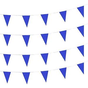 AuTop 100 Feet Solid Blue Pennant Banner Flags String Triangle Bunting Flags,Decorations for Grand Opening,Birthday Party,Festival Celebration