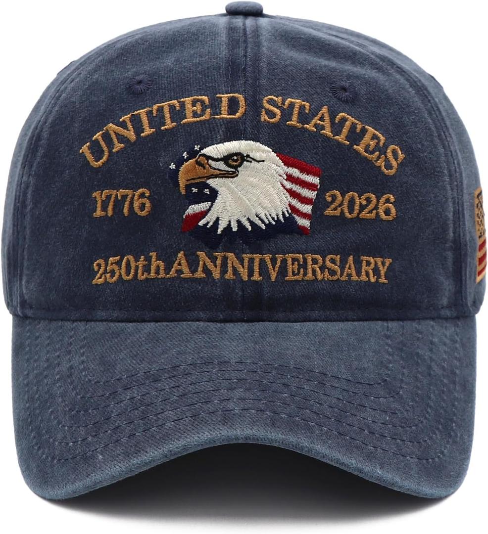 United States 250th Anniversary Hat,1776-2026 Embroidery Patriotic Baseball Cap,250 Anniversary USA Hat for Men Women (Blue)