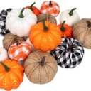 Ueerdand 16 PCS Fall Decor Assorted Sizes Artificial Pumpkins Burlap Faux Foam Pumpkin for Harvest Autumn Season Halloween Thanksgiving Holiday Festive Embellishing and Displaying (Mixed Color)