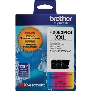 Brother Genuine High Yield Color Ink Cartridge, 3 Pack of LC20E, Replacement Color Ink Three Pack, Includes 1 Cartridge Each of Cyan, Magenta & Yellow, Page Yield Up to 1200 Pages/Cartridge, LC20E