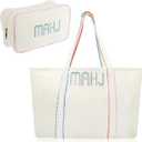 Sadnyy 2 Pcs Mahjong Canvas Tote Bags Set Embroidered Mahjong Tote American Mah Jong Tile Bag with Zipper Carrying All for Women Mah Jong Lover Gift Game Party Overnight Gathering, Case Only(Pastel)