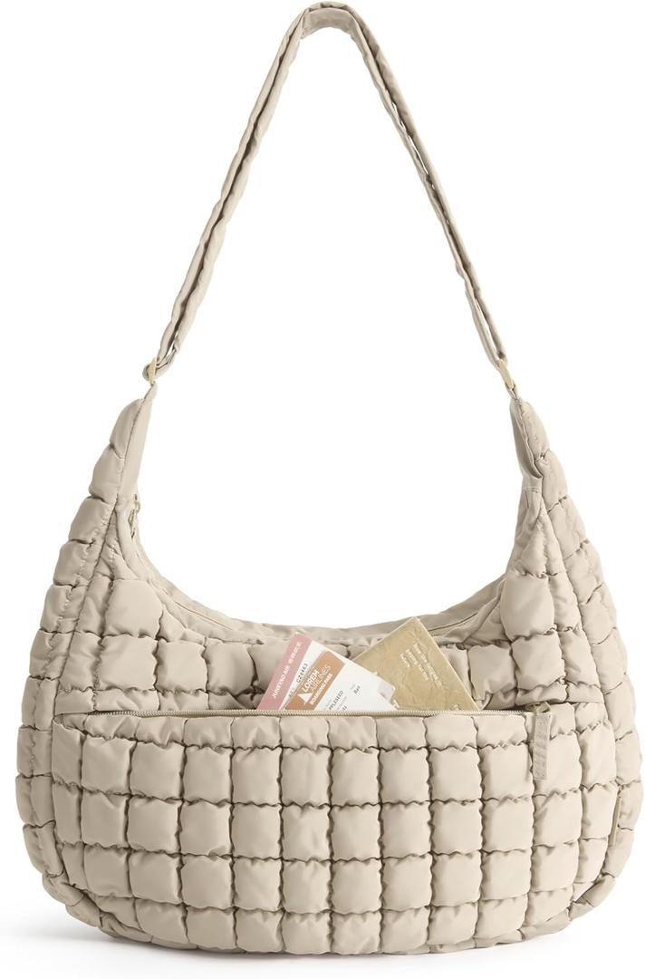 BAGSMART Quilted Puffy Crossbody Bag for Women, Large Tote Hobo Bag, 20L Shoulder Purses with 13.3" Laptop Sleeve for Daily Use