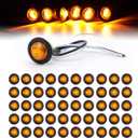 TMH 50 pcs 3/4 Inch Mount Amber 3 LED Mini Round Trailer Side Marker Indicator Lights Clearance Button Signal Lamps Universal for Trucks Lorry Boat Pickup Bus Caravan RV Waterproof Sealed Bulbs 12V DC