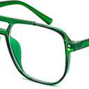 FEISEDY Blue Light Blocking Glasses Fake Nerd Clear Square Computer Lightweight Pilot Glasses Frame Oversized B2866 (Transparent Green)