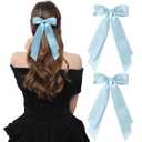 LuSeren 2 PCS Double Layer Hair Bows Light Blue Hair Ribbon Clips Ponytail Holder Accessories for Women Girls Toddlers Teens Kids