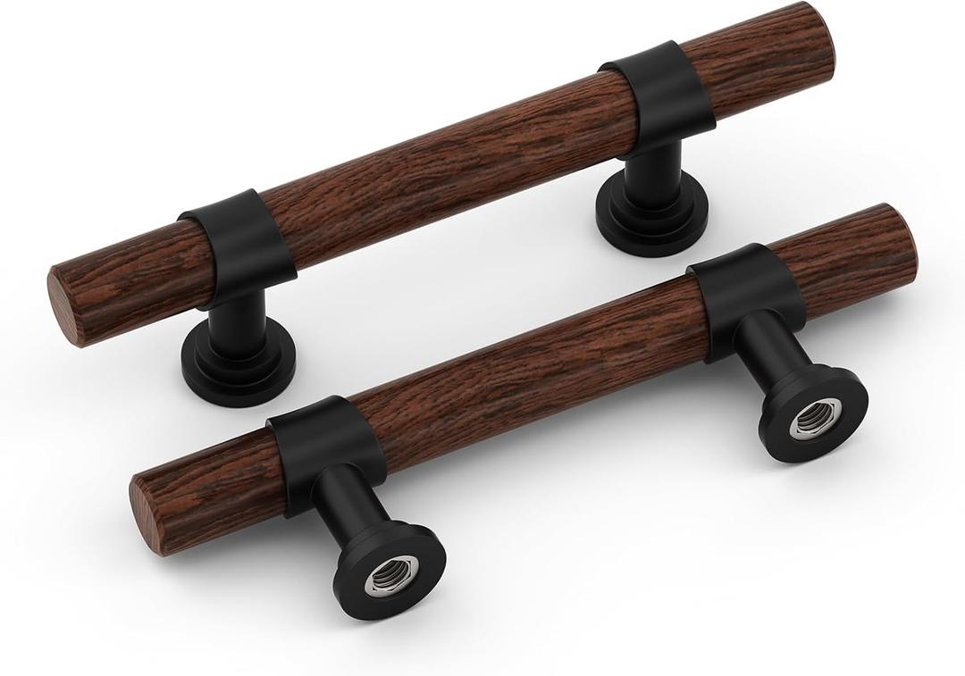 homdiy 10 Pack 3 Inch Wood Cabinet Pulls Black Cabinet Handles Walnut Wood Grain Metal Drawer Pulls for Dresser Cupboard