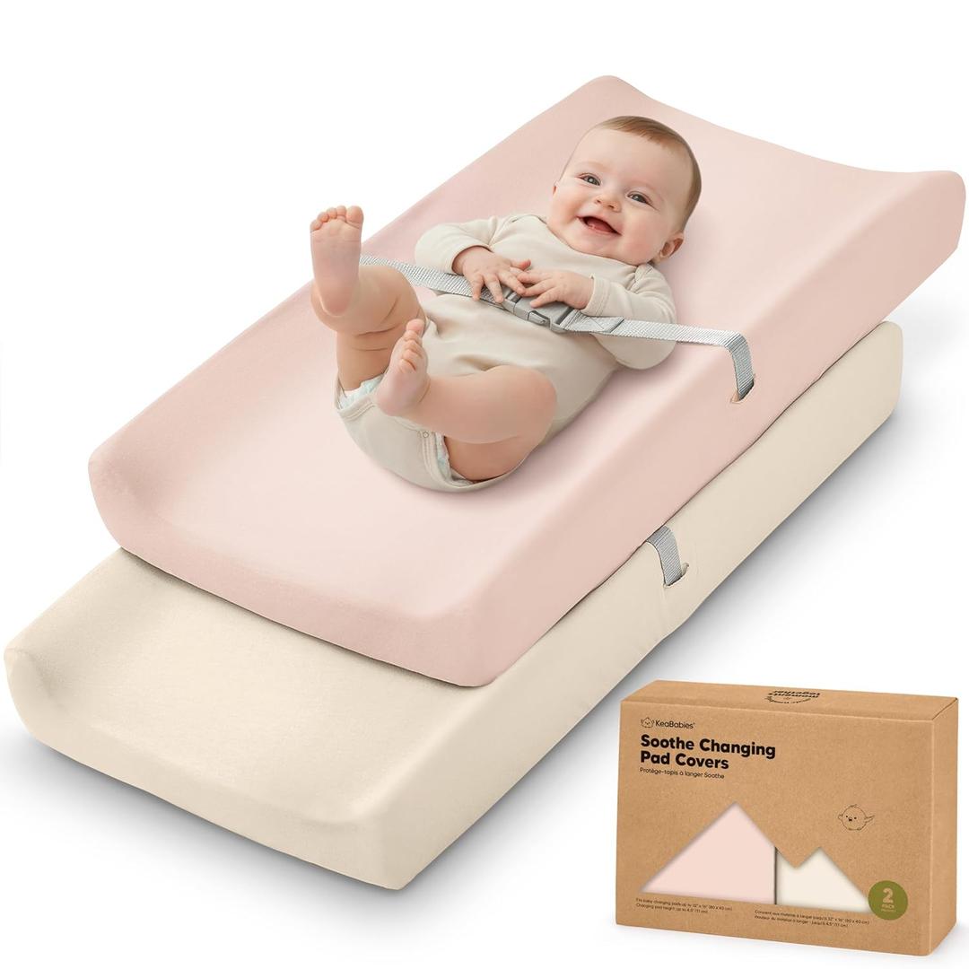 2Pack Organic Changing Pad Covers for Girl, Boy, Neutral  100% Cotton Changing Table Pad Cover, Soft Baby Nursery Diaper Changing Pad Sheets, Contour Changing Pads Liners, Change Pad Cover (Cameo)