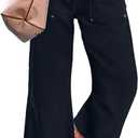 Flamingals Straight Wide Leg Jeans for Women Mid Waisted Casual Raw Hem Denim Capris Pants with Pockets (S)