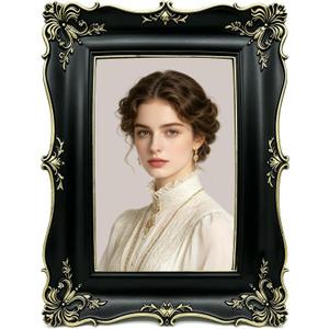 5x7 Vintage Picture Frame, Handcrafted Textured Resin Photo Frame with Embossed Pattern, Antique Picture Frame with Easel Back & Wall Hook for Tabletop or Gallery Wall Display, Wedding Photo Nursery Home Decor - Black