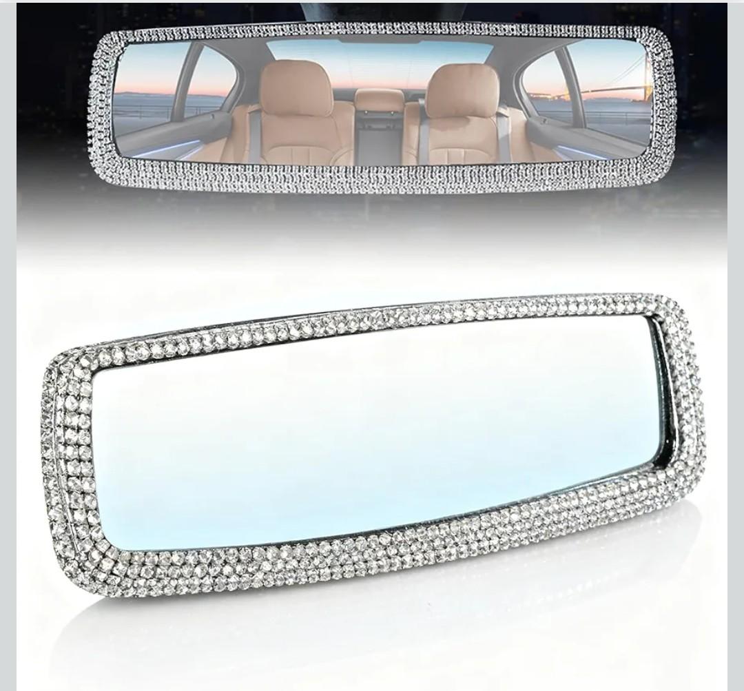 Bling Rhinestone Rearview Mirror, Car Interior Clip-on Rear View Accessories Decorations Panoramic Rear View Mirror with Bling Rhinestones Crystal Diamonds Edge for SUV, Truck