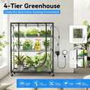 JESLED Indoor Greenhouse with Grow Light, 3FT Full Spectrum 5000K LED Light for Seed Starting, Tiered Lighting Control, Built-in Timer & Thermo-Hygrometer, Rolling Metal Plant Stand (35.4x13.8x59IN)