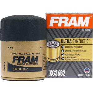 FRAM Ultra Synthetic Automotive Replacement Oil Filter, Designed for Synthetic Oil Changes Lasting up to 20k Miles, XG3682 with SureGrip (Pack of 1) (One Size)