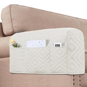 H.VERSAILTEX Armrest Covers for Sofa Water Resistant Couch Arm Covers Remote Control Holder Sofa Armrest Organizer for Magazine, Tablet, Phone, iPad(Set of 2, Ivory/Beige)