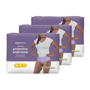 Amazon Basics Incontinence & Postpartum Underwear for Women, Maximum Absorbency, Medium, 60 Count, 3 Packs of 20