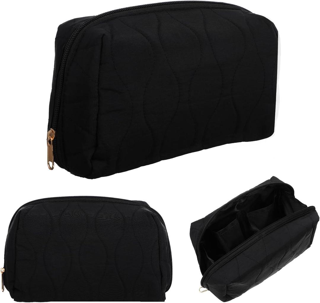 Makeup Bag Travel Cosmetic Bag for Women, Wide Open Makeup Organizer, Spacious Toiletries Accessories Brushes Pouch (Black)