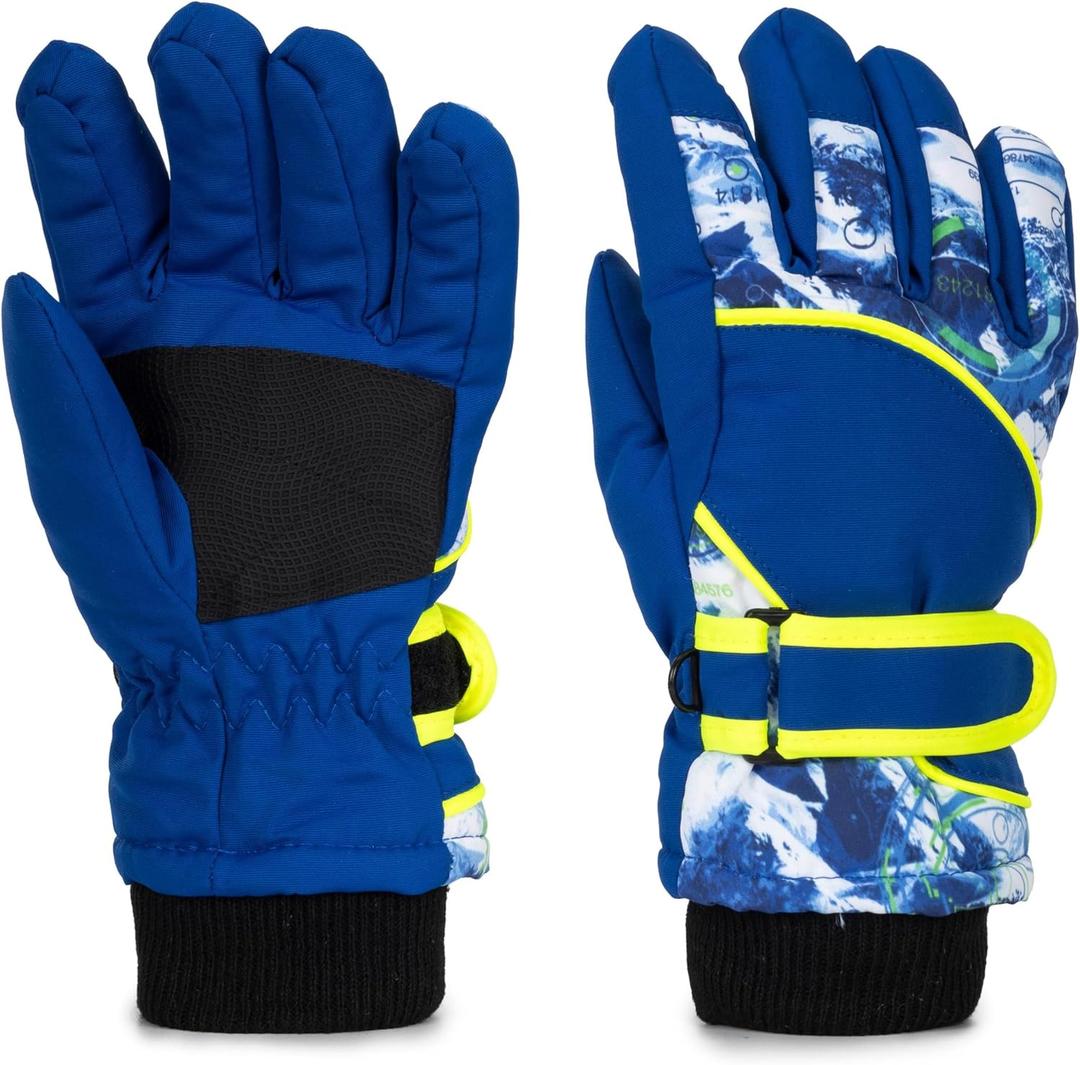 Kids Winter Snow Ski Gloves for Boys Girls Water-Repellent Cold-Weather Warm Thick Fleece Gloves for 4-7 Years Old (Medium, Blue)