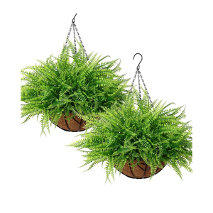 KHOYIME Artificial Hanging Plants with Basket 2PCS Fake Boston Fern Baskets, Outdoor Faux Greenery Stems Hanging Decor UV Resistant Indoor Outside Decorations for Home Garden Porch Balcony Patio Yard