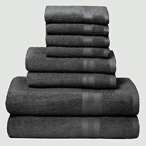 UTOPIA Set of 8 Towel Set 100% Ring Spun Cotton, 2 Bath Towels 27x54, 2 Hand Towels 16x28 and 4 Washcloths 13x13 - Ultra Soft Highly Absorbent Machine Washable Hotel Spa Quality - Charcoal Grey