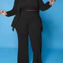 Women's Plus Size Tracksuit Winter Autumn Long-Sleeved Blazer Jacket Long Pants Suits Three Piece Sets Outfit (Black, XXL)