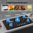 Gas Cooktop 36 Inch, 5 Burner Gas Stove Top Built-in Propane Stove Stainless Steel, NG/LPG Dual Fuel Auto Ignition Propane Cooktop, Thermocouple Protection