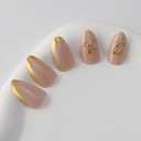 Birthday Press On Nails, 3D Letter A Gold French Tip Short Almond Fake Nails, Reusable Trendy Personalized Glossy Soft Gel Acrylic False Nails, Personalized Gift for Women Birthday Party