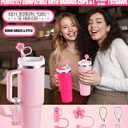 4 x Straw Cover for Stanley Cup Accessories - Unique Crystal Letter Charms for Stanley Cups, Cute Cup & Flower Silicone Straws Topper Covers for 30 & 40 0z Tumbler with Handle, 10mm 0.4in Straw Cap