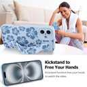 Fiyart Designed for iPhone 16 Case Cute Flowers with Strap Soft TPU Phone Cover Protective Camera Lens Protection for Women Men Floral Bumper with Stand 6.1"-Blue