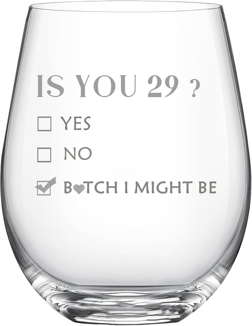 29th Birthday Gifts for Women and Men, Turning 29 Present Wine Glass, 29 Year Old Party Supplies Decorations for Her Him, Birthday Gifts for 29th Woman Female, 18oz