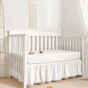 TILLYOU Baby Crib Skirt Girls Boys, Ruffled Bed Skirt with Pompoms, 28x 52, 14'' Drop, White