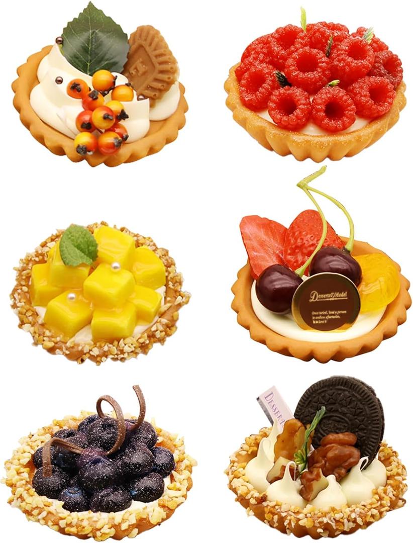 Hoypeyfiy Artificial Egg Tart Models Set,6 Packs Artificial Fruit Cakes Desserts for Window Decor,Home Kitchen Decor, Bakery Shop Display
