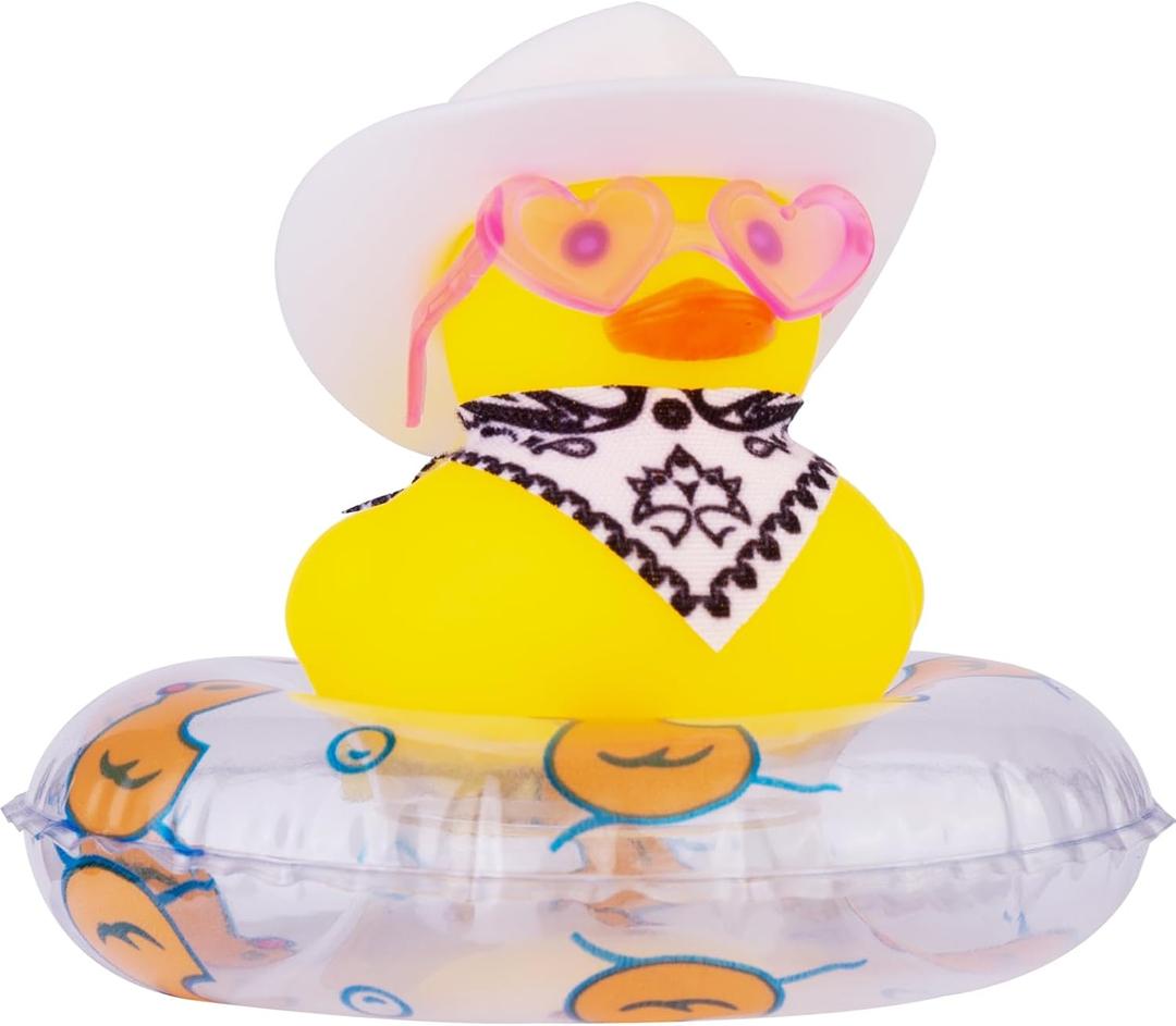 Rubber Duck Car Ornaments Cowboy Duck Car Dashboard Decoration Accessories with Mini Cowboy Hat Scarf Swim Ring and Sunglasses for Decor Home(AG23)