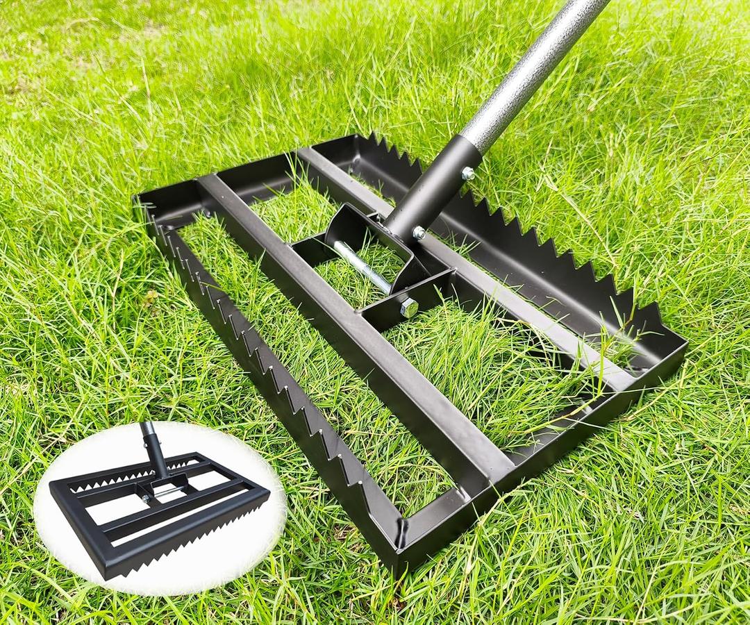 Lawn Leveling Rake - Heavy Duty Yard Leveler , Reinforced Welds, 74" Adjustable Handle, Reversible Plate for Soil, Dirt, Ground, Backyard Top Dressing, Landscaping (17x10 inch)