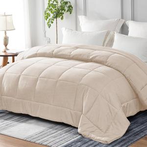 4-Season Duvet, 220 x 240 cm, Microfibre Duvet 300 GSM Breathable, Warm and Soft for Double Bed, Beige