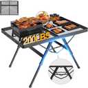 WildFinder 3 FT Folding Grill Table, Portable Camping Table for Outside, 3 Adjustable Height Folding Table with Desktop, Lightweight Outdoor, Camping, Picnic, BBQ, 3x2FT