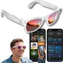 Smart Glasses with Camera, 8MP POV Recording Sunglasses for Travel, Cycling & Outdoor Use, AI Object Recognition, Voice Translation, Bluetooth Audio, Built-in Storage, IP67, Red Mirrored Lens