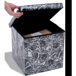 Dawhud Direct Footstool with Storage - Elegant Black Marble Look, 15x15x15 inches - Space-Saving Ottomans with Storage and Extra Seating - Ideal for Clothes, Living Room, Bedroom, Dorm