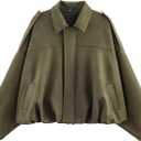 Womens Faux Suede Bomber Jacket Casual Lapel Pilot Cropped Coat Oversized Motorcycle Jackets 2025 Outerwear (Small, Green)