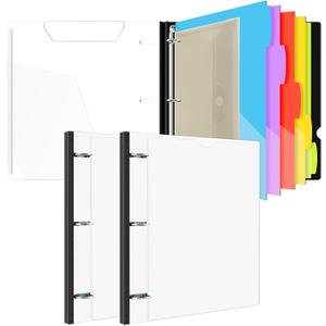 INFUN 1 Inch 3-Ring Telescoping Project Organizer Binder-2PCS,13 Pocket, Customizable Front Cover, 5 Colors Pocket Divider and Plastic Binder Pocket225 Sheet Capacity-White