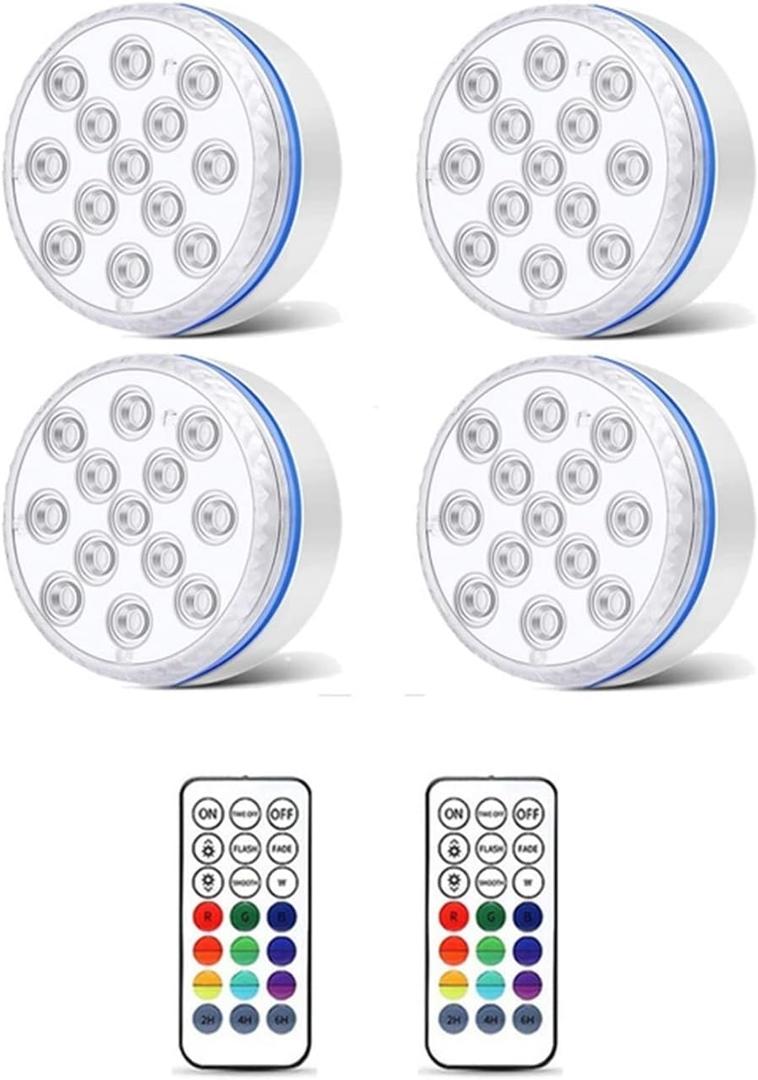 Pool Light Underwater Swimming Pool Lighting Wireless Submersible LED Light IP68 Outdoor Spotlight for Aquarium Fish Tank Pond(4 Light 2 Remote,7CM)