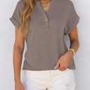 ANRABESS Womens Short Sleeve Henley Tops V Neck Dressy Casual Blouses Summer Trendy Tee Shirts 2026 Vacation Fashion Clothes (Brown, XXL)